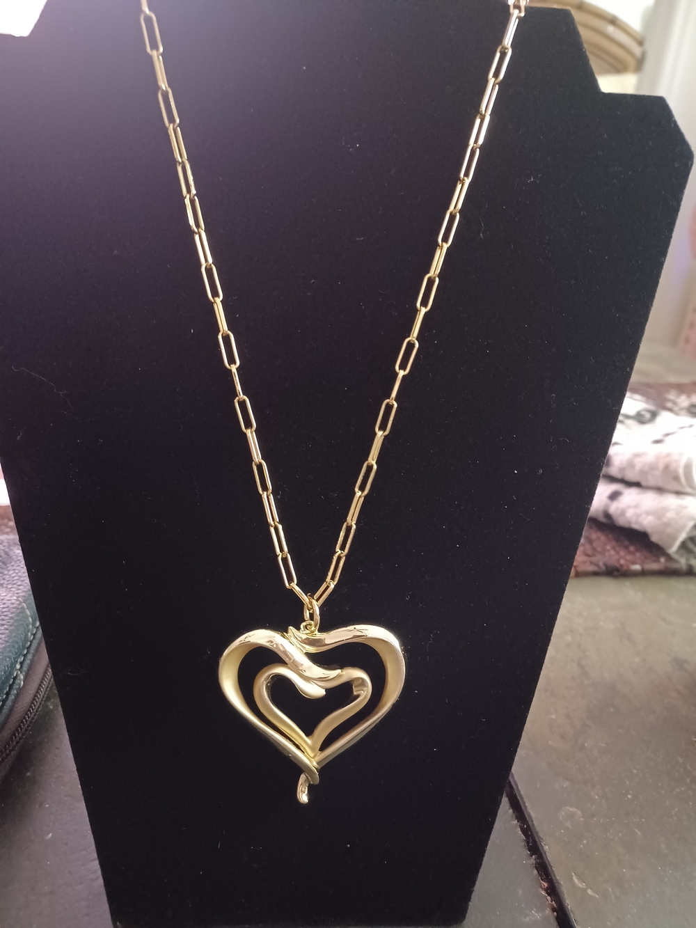 Gold Tone Doubke Heart Pendant Necklace - Women Jewelry